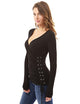 Women's Long Sleeve V Neck Lace Up Blouse