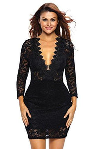 Women's Hollow Out Lace V Neck Clubwear Mini Dress by Roswear, Color - White